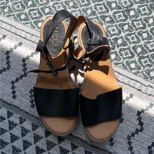 Women's Black Leather Slingback Sandals - Casual Comfort